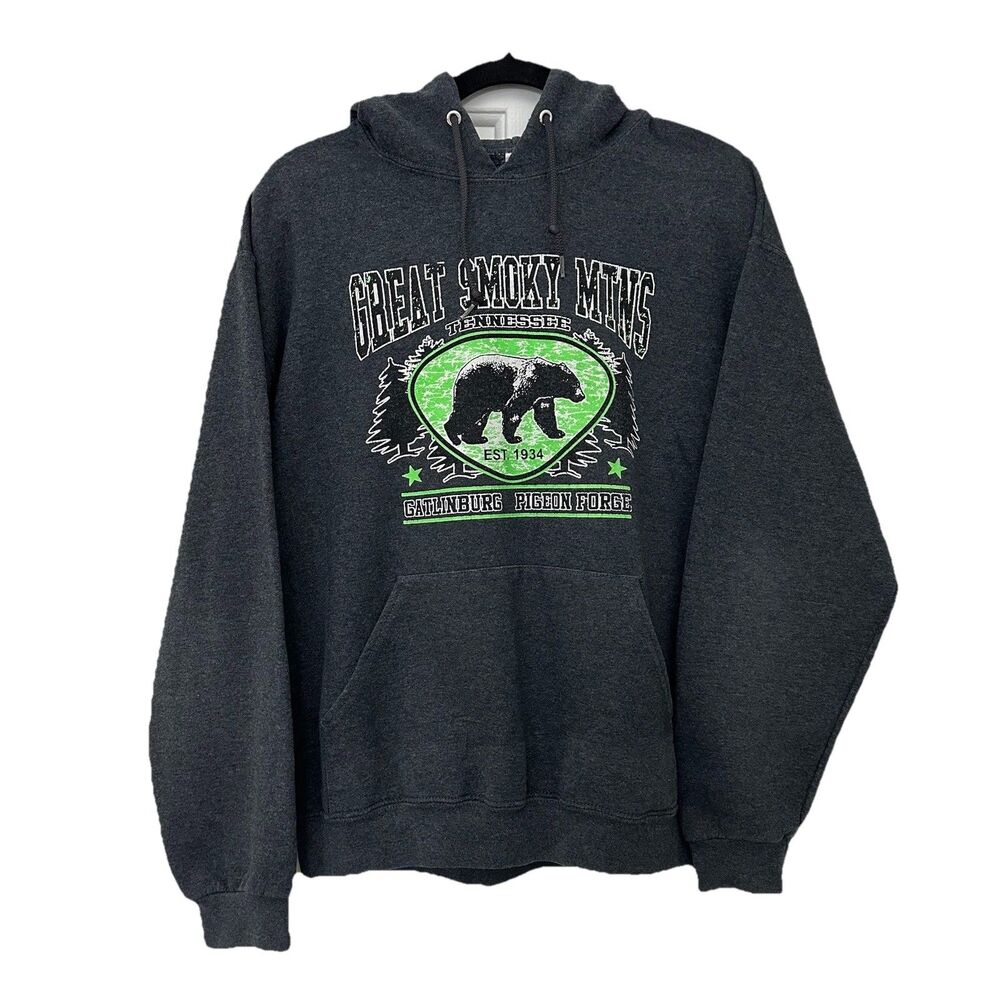 Y2K 90s Great Smoky Mountains TN Hoodie Sweatshirt Men M Gray Outdoors Travel